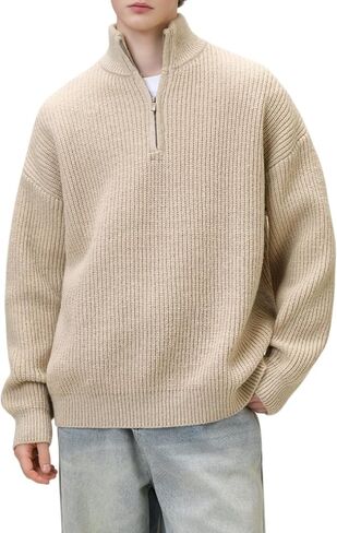 POHADON 2026 Quarter Zip Up Chunky Knit Turtleneck Sweater Fall Winter Grandpa Aesthetic Pullover Tops Trendy Y2k Clothes in Kuwait