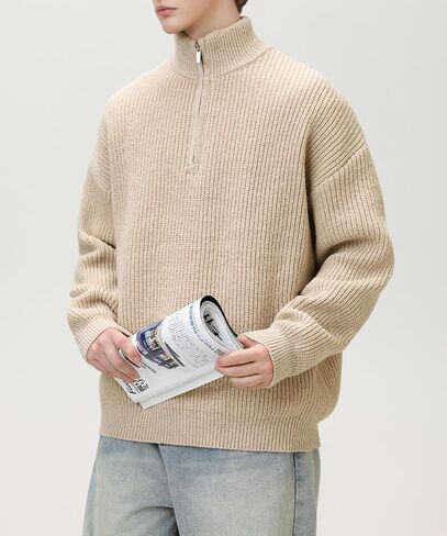 POHADON 2026 Quarter Zip Up Chunky Knit Turtleneck Sweater Fall Winter Grandpa Aesthetic Pullover Tops Trendy Y2k Clothes in Kuwait