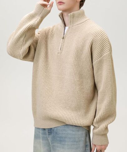 POHADON 2026 Quarter Zip Up Chunky Knit Turtleneck Sweater Fall Winter Grandpa Aesthetic Pullover Tops Trendy Y2k Clothes in Kuwait
