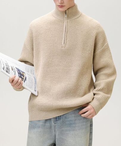 POHADON 2026 Quarter Zip Up Chunky Knit Turtleneck Sweater Fall Winter Grandpa Aesthetic Pullover Tops Trendy Y2k Clothes in Kuwait