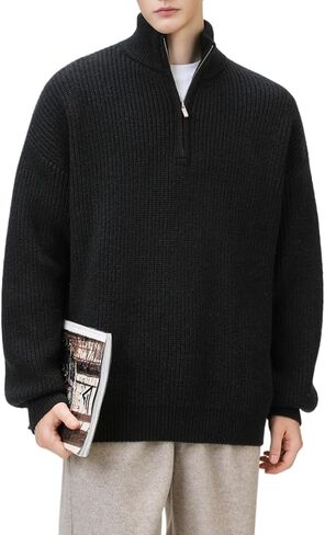 POHADON 2026 Quarter Zip Up Chunky Knit Turtleneck Sweater Fall Winter Grandpa Aesthetic Pullover Tops Trendy Y2k Clothes in Kuwait