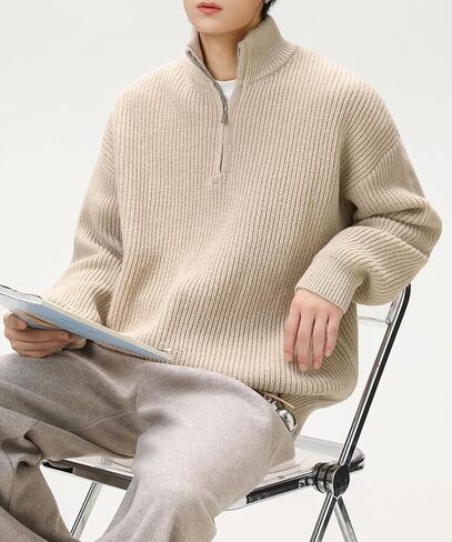POHADON 2026 Quarter Zip Up Chunky Knit Turtleneck Sweater Fall Winter Grandpa Aesthetic Pullover Tops Trendy Y2k Clothes in Kuwait