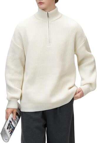POHADON 2026 Quarter Zip Up Chunky Knit Turtleneck Sweater Fall Winter Grandpa Aesthetic Pullover Tops Trendy Y2k Clothes in Kuwait