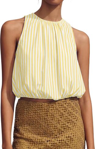 Womens Summer Halter Tops Cute Sleeveless Crewneck Puffy Hem Bubble Crop Tank Top Casual Dressy Going Out Blouse Top in Saudi Arabia
