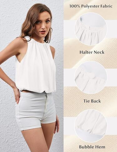 Womens Summer Halter Tops Cute Sleeveless Crewneck Puffy Hem Bubble Crop Tank Top Casual Dressy Going Out Blouse Top in Kuwait