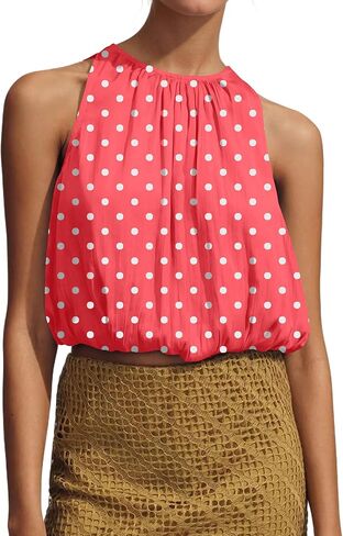 Womens Summer Halter Tops Cute Sleeveless Crewneck Puffy Hem Bubble Crop Tank Top Casual Dressy Going Out Blouse Top in Kuwait