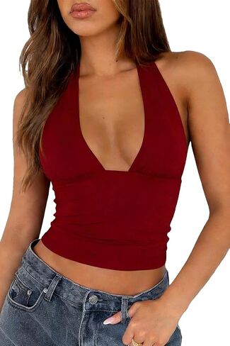 TiulZial Sexy Halter Tops for Women - Going Out Deep V Tank Top Backless Cute Summer Trendy Crop in Saudi Arabia