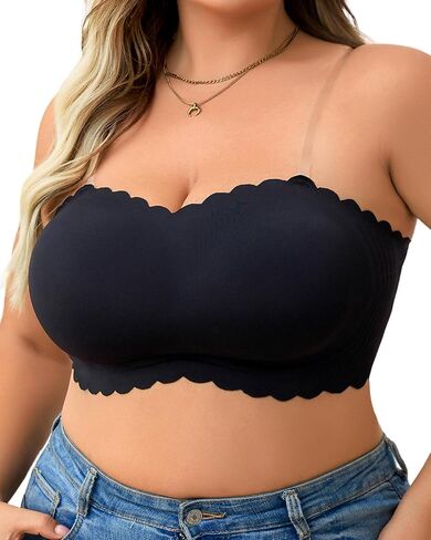 Strapless Wireless Bra for Women Scalloped Full Coverage Bandeau Comfortable Everyday Non-Wired Bra for Large Busts in Saudi Arabia