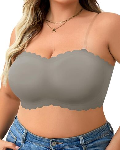 Strapless Wireless Bra for Women Scalloped Full Coverage Bandeau Comfortable Everyday Non-Wired Bra for Large Busts in Saudi Arabia