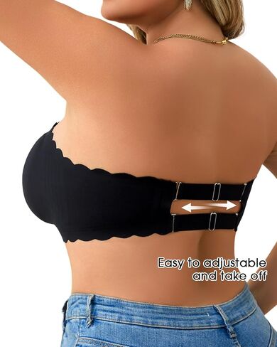Strapless Wireless Bra for Women Scalloped Full Coverage Bandeau Comfortable Everyday Non-Wired Bra for Large Busts in Saudi Arabia