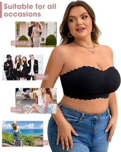 Strapless Wireless Bra for Women Scalloped Full Coverage Bandeau Comfortable Everyday Non-Wired Bra for Large Busts in Saudi Arabia