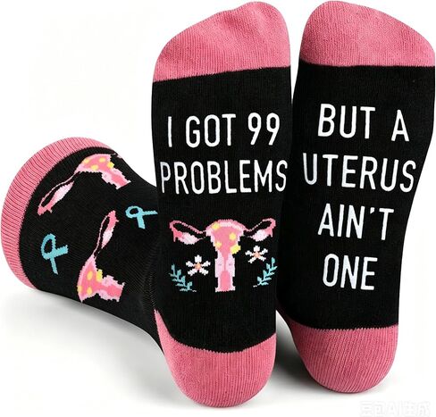 GOLIN Novelty Uterus Cancer Awareness Crew Socks - Funny Emotional Hysterectomy Surgery Recovery Gifts, Inspirational Quote Present for Women Girls in Kuwait