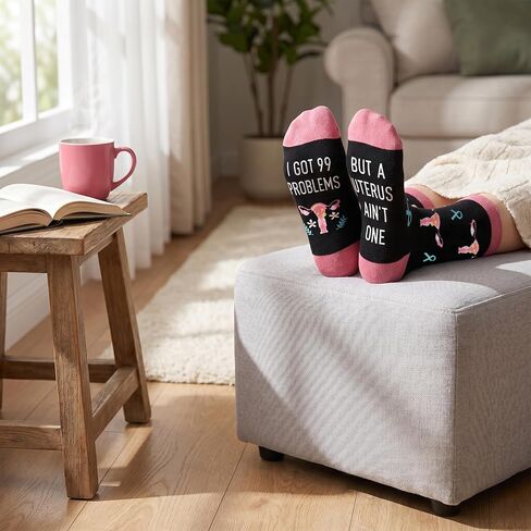 GOLIN Novelty Uterus Cancer Awareness Crew Socks - Funny Emotional Hysterectomy Surgery Recovery Gifts, Inspirational Quote Present for Women Girls in Kuwait