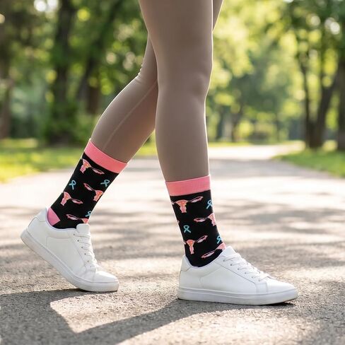 GOLIN Novelty Uterus Cancer Awareness Crew Socks - Funny Emotional Hysterectomy Surgery Recovery Gifts, Inspirational Quote Present for Women Girls in Kuwait
