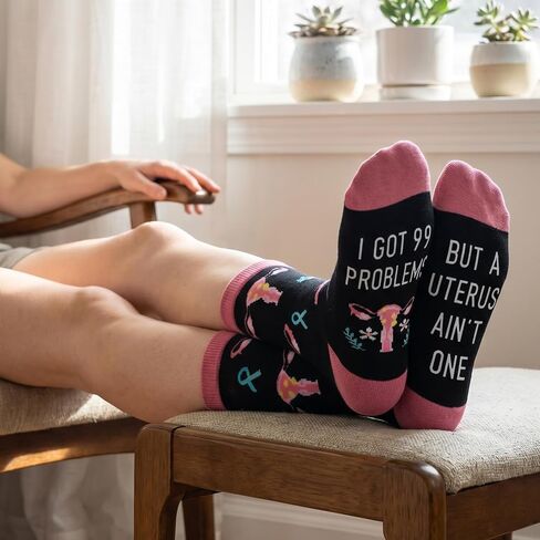 GOLIN Novelty Uterus Cancer Awareness Crew Socks - Funny Emotional Hysterectomy Surgery Recovery Gifts, Inspirational Quote Present for Women Girls in Kuwait