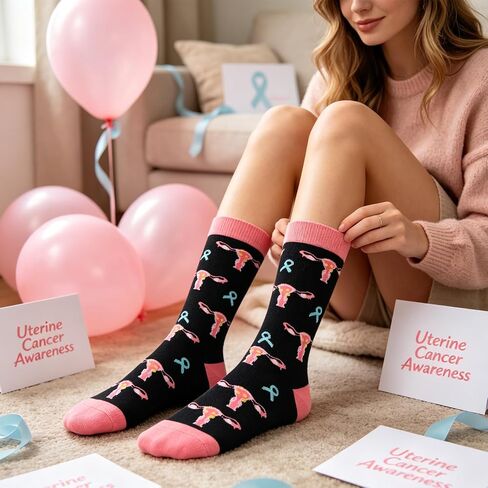 GOLIN Novelty Uterus Cancer Awareness Crew Socks - Funny Emotional Hysterectomy Surgery Recovery Gifts, Inspirational Quote Present for Women Girls in Kuwait