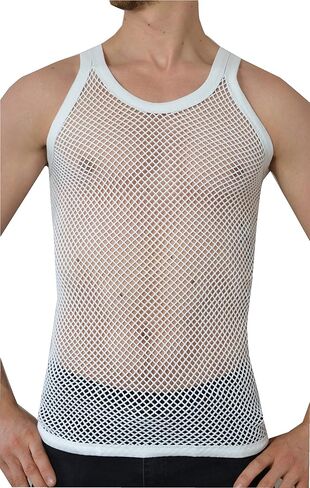 Mens Premium 100% Cotton Mesh Fishnet String Vest (X-Large, White) in Kuwait