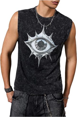 VIPWOLF Men's Vintage Graphic Tank Tops Summer Crew Neck Sleeveless Shirts Streetwear in Saudi Arabia