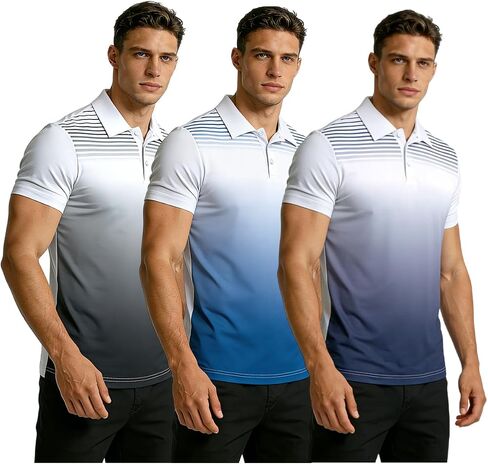 3Pack Men's Gradient Color Polo Shirt Short Sleeve Casual Soft Breathable Golf Shirts Lightweight Classic Fit Summer Tops in Kuwait