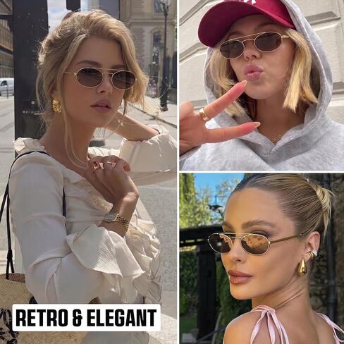mosanana Trendy Oval Sunglasses for Women Retro Small 90s Metal Style MS52588 in Kuwait