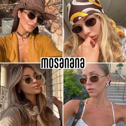 mosanana Trendy Oval Sunglasses for Women Retro Small 90s Metal Style MS52588 in Kuwait