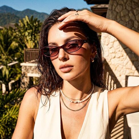 FEISEDY Retro Oval Womens Sunglasses, Trendy Cat Eye Skinny Chic Narrow Y2K 90s Small Sunnies B9177 in Kuwait