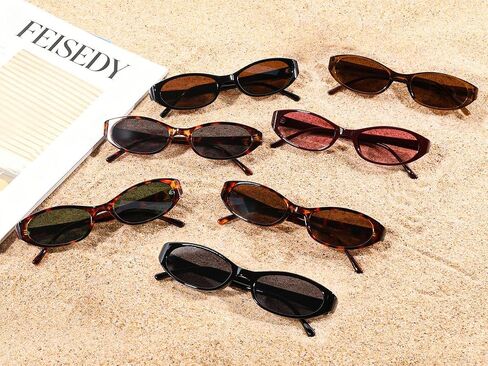 FEISEDY Retro Oval Womens Sunglasses, Trendy Cat Eye Skinny Chic Narrow Y2K 90s Small Sunnies B9177 in Kuwait