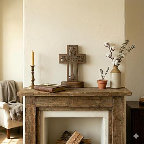 Tree of Life Wooden Cross Decor 8inch Carved Christian Cross Freestanding or Wall Hanging with Attached Stand for Tabletop Display, Rustic Solid Pine Religious Gift for Vintage Retro Home Living Room in Saudi Arabia