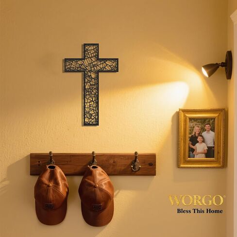 Black Metal Cross Wall Decor Iron Christian Cross for Home Church, Hollow Out Artistic Hanging Ornament, Crosses Wall Decor for Living Room, Bedroom, Decorative Thankful Religious Gift, 18.5x12.3 Inch in Saudi Arabia