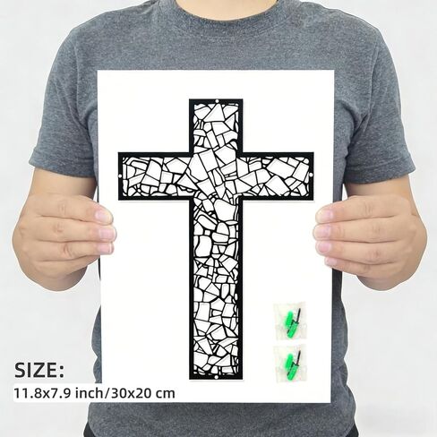 Black Metal Cross Wall Decor Iron Christian Cross for Home Church, Hollow Out Artistic Hanging Ornament, Crosses Wall Decor for Living Room, Bedroom, Decorative Thankful Religious Gift, 18.5x12.3 Inch in Saudi Arabia