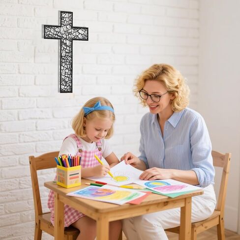 Black Metal Cross Wall Decor Iron Christian Cross for Home Church, Hollow Out Artistic Hanging Ornament, Crosses Wall Decor for Living Room, Bedroom, Decorative Thankful Religious Gift, 18.5x12.3 Inch in Saudi Arabia