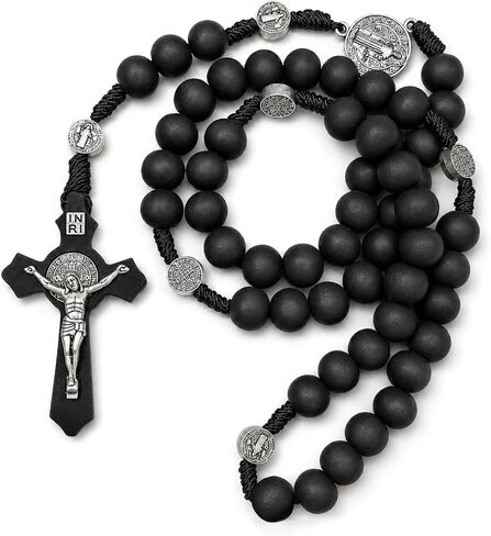 XIPENGKEJI 1 Pack Black Rosary, 18.1 Inch Wooden Rosary Beads with Saint Benedict Medals and Crucifix, Catholic Prayer Beads for Home Devotion Religious Gifts, Wall Cross in Saudi Arabia