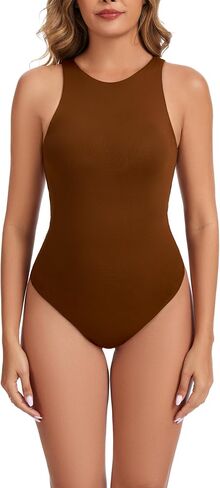 Women’s Basic Sexy Sleeveless Racer Back Halter Neck Bodysuits in Kuwait