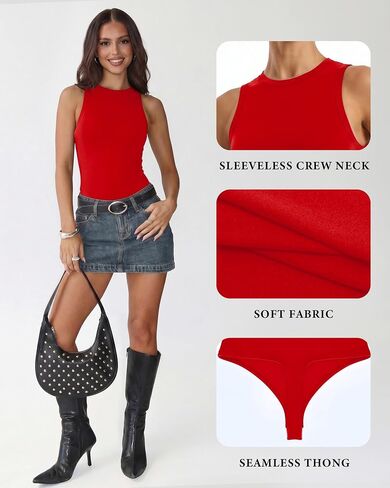 Women Crew Neck Thong Body Suit Sleeveless Racer Back Tank Tops Halter Bodysuit Sexy Summer Trendy Outfits 2026 in Saudi Arabia