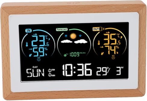 Srliya Digital Weather Clock, VA Color Screen with 2 Alarms Snooze Function Indoor Outdoor Temperature Humidity Forecast, for Home Office in Kuwait