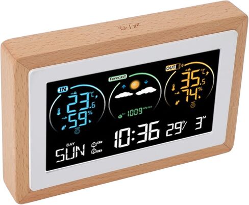 Srliya Digital Weather Clock, VA Color Screen with 2 Alarms Snooze Function Indoor Outdoor Temperature Humidity Forecast, for Home Office in Kuwait