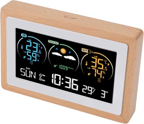 Srliya Digital Weather Clock, VA Color Screen with 2 Alarms Snooze Function Indoor Outdoor Temperature Humidity Forecast, for Home Office in Kuwait