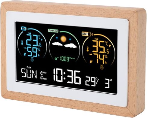 Srliya Digital Weather Clock, VA Color Screen with 2 Alarms Snooze Function Indoor Outdoor Temperature Humidity Forecast, for Home Office in Kuwait