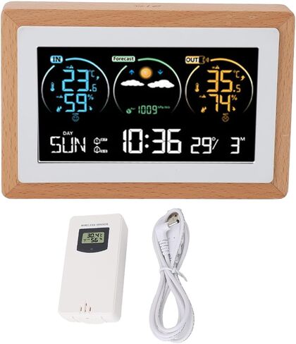 Srliya Digital Weather Clock, VA Color Screen with 2 Alarms Snooze Function Indoor Outdoor Temperature Humidity Forecast, for Home Office in Kuwait