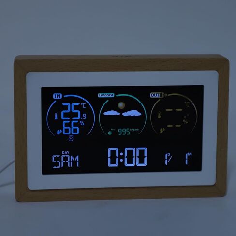 Srliya Digital Weather Clock, VA Color Screen with 2 Alarms Snooze Function Indoor Outdoor Temperature Humidity Forecast, for Home Office in Kuwait