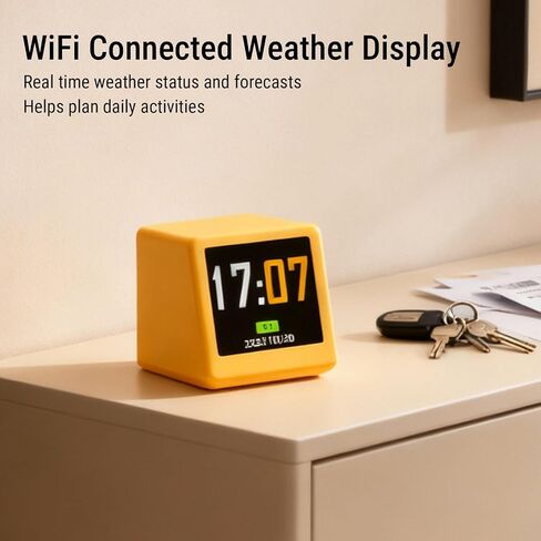 Russian WiFi Desktop Weather Clock, Smart Digital Mini Desktop Alarm Clock with Humidity Temperatures Calendar Display for Office Home Decor Plastic 1.77x1.38x1.57in in Kuwait