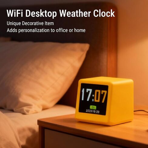 Russian WiFi Desktop Weather Clock, Smart Digital Mini Desktop Alarm Clock with Humidity Temperatures Calendar Display for Office Home Decor Plastic 1.77x1.38x1.57in in Kuwait