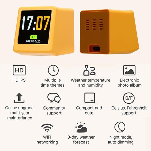 Russian WiFi Desktop Weather Clock, Smart Digital Mini Desktop Alarm Clock with Humidity Temperatures Calendar Display for Office Home Decor Plastic 1.77x1.38x1.57in in Kuwait