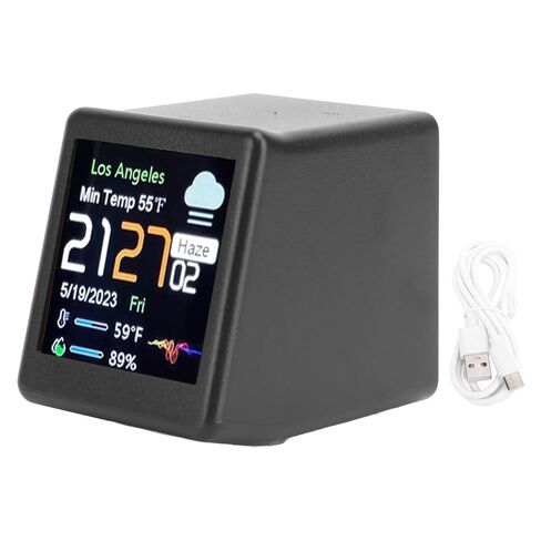 Smart Electronic Clock, LCD Digital Display Calendar Temperature Weather Forecast Station, Networking Station, Ideal for Desktop, Home, Office (Black) in Kuwait