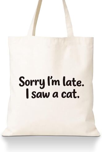 Cute Cat Canvas Tote Bag, Reusable Aesthetic Cottagecore Animal Print Shoulder Bag in Kuwait