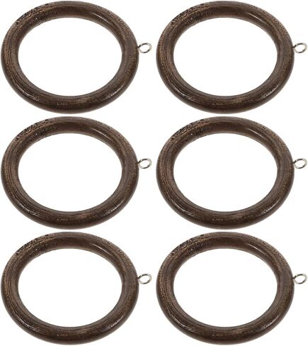 BESPORTBLE Wooden Curtain Rings with Metal Clips, Round Decorative Drapery Rings for Roman Rod, Coffee Color, 6pcs Bathroom and Window Curtain Accessories in Kuwait