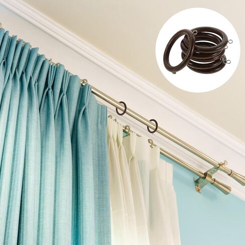 BESPORTBLE Wooden Curtain Rings with Metal Clips, Round Decorative Drapery Rings for Roman Rod, Coffee Color, 6pcs Bathroom and Window Curtain Accessories in Kuwait
