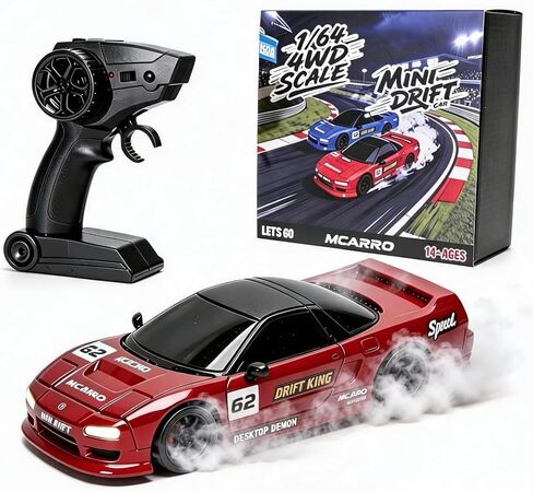 MC062 1/64 Scale Mini RC Drift Car, 60 Mins Playtime 2.4GHz Remote Control Car with 2-Speed Modes & LED Lights, Micro 4WD RC Stunt Race Car, (Red) in Saudi Arabia
