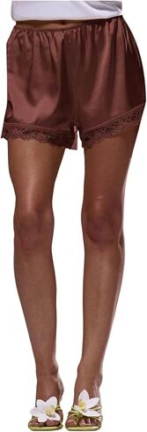 BJhaz Women's Lace Trim Satin Shorts Mini Ruffle Shorts Elastic Waist French Knickers Boyshort in Saudi Arabia