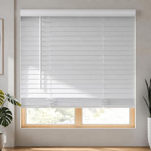 MYshade 2" Cordless Faux Wood Blinds, 29" W x 60" H, Slat Horizontal Blinds with Crown Valance, Room Darkening, Moisture Resistant, Window Blinds for Home Interior, White in Kuwait